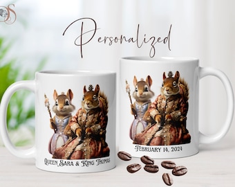 Personalized Squirrel Gifts Royal Queen & King Customizable Set of 2 Coffee Mugs for Wedding Couples Shower Anniversary Gift,Roommate Gift