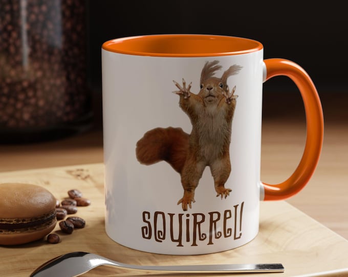 ADHD Squirrel Coffee Mug with Orange Inside on the Handle, Squirrel Gifts for Bestfriend, Roommate, Neurodivergent Friend, Sister in Law BFF
