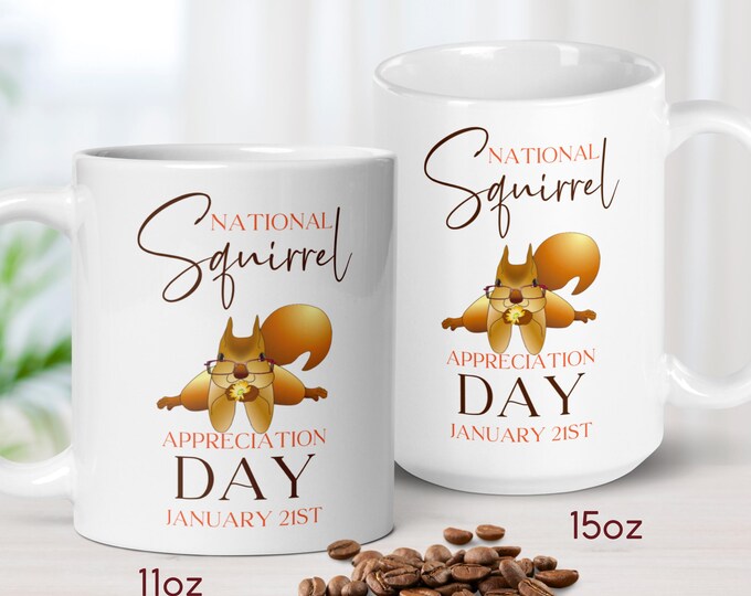 Squirrel Gifts Coffee Mug a Keepsake for Squirrel Appreciation Day, Brown Squirrel with Glasses, 11oz and  15oz Large Mug, Squirrel Lovers