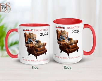 Customizable Funny Retirement Coffee Mugs, Squirrel Gifts, Retired CEO Squirrel Watching, Large Coffee Mug,Best Gifts for Him,Roommate Gifts