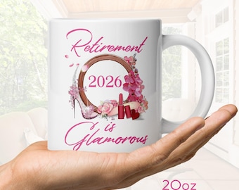 Personalized Retirement Coffee Mug with Pink Flowers | Customizable Year a Glamorous Gift for Retiring Coworker, Friend, Principal, Teacher