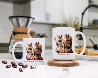 Personalized Squirrel Gifts Royal Queen & King Customizable Set of 2 Coffee Mugs for Wedding Couples Shower Anniversary Gift,Roommate Gift