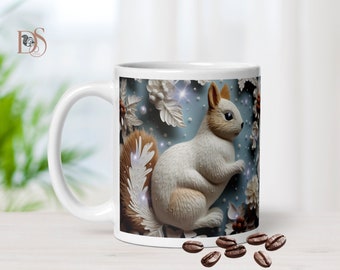 3D Squirrel Gift for Friend, Roommate Gift, Girlfriend Gift Ideas, Best Friend Gift,  3D Floral, Squirrel Mug, Squirrel Coffee Mugs, 3D Mug
