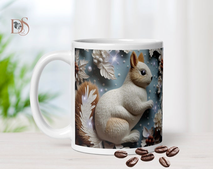 3D Squirrel Gift for Friend, Roommate Gift, Girlfriend Gift Ideas, Best Friend Gift,  3D Floral, Squirrel Mug, Squirrel Coffee Mugs, 3D Mug