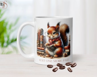 Squirrel Gifts for Book Lover or Reading Teacher, Just One More Page, Funny Squirrel Coffee Mug, Sister in Law Gift, Roommate Gift,Large Mug