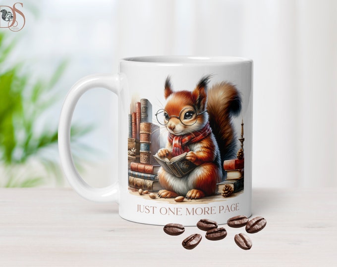 Squirrel Gifts for Book Lover or Reading Teacher, Just One More Page, Funny Squirrel Coffee Mug, Sister in Law Gift, Roommate Gift,Large Mug