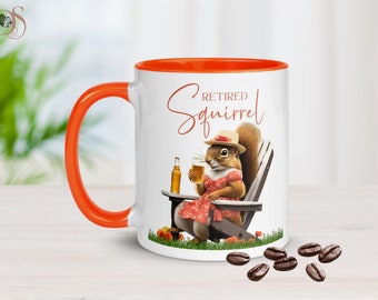 Retired Squirrel Coffee Mug,Squirrel Relaxing in Beach Chair with a Beer,Gift for Her,Retirement Gift for Women Retiring Coworker Going Away