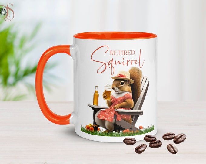 Retired Squirrel Coffee Mug,Squirrel Relaxing in Beach Chair with a Beer,Gift for Her,Retirement Gift for Women Retiring Coworker Going Away