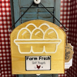 Letrero de madera con diseño de pepitas de masa de granja frescas recubiertas de UV de 11" x 11" con elementos impresos en 3D