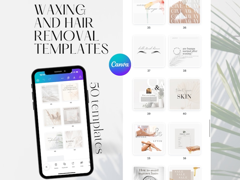 WAXING TEMPLATES / Social Media Aesthetic / 50 Posts / Waxing Artist
