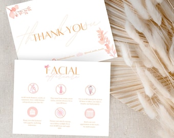 Facial Aftercare Cards  | Esthetician Services | Thank You Cards | Treatment Card | Spa Business | Branding