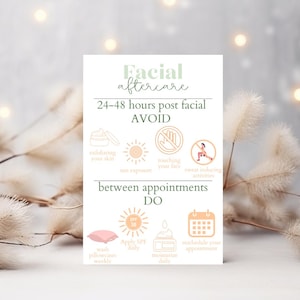 Schede di post-trattamento viso / Servizi estetici / Scheda di trattamento / Attività spa / Branding / Scheda di trattamento clientela / Consulenza