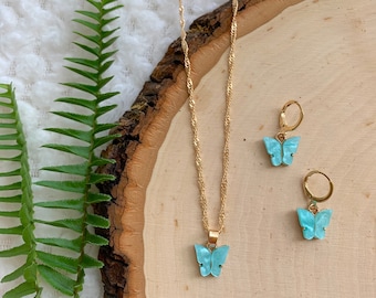 Earrings and Butterfly Necklace | Gold  Butterfly | Butterfly Gold Earrings |