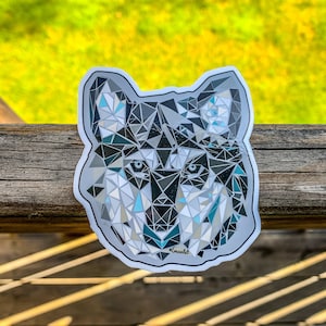Mosaic Husky Sticker| Husky Sticker | Black and White Husky Sticker | Blue Eyes Husky Sticker