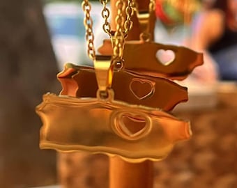 Puerto Rico Necklace | Stainless Steel Pendant | Gold | Long Chain