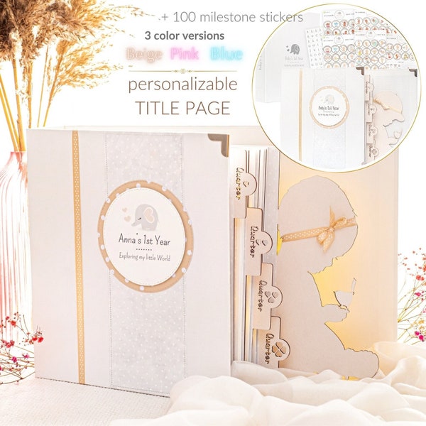 Personalized Baby First Year Book, Baby Memory Book, Luxury Baby Journal, Baby Shower Gift, Newborn Baby Gift