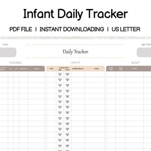 Registro giornaliero stampabile per neonati, Tracker giornaliero per neonati, Programma per neonati, Tracker per l'alimentazione dei neonati, Tracker per il sonno dei neonati, Tracker per le feci dei neonati