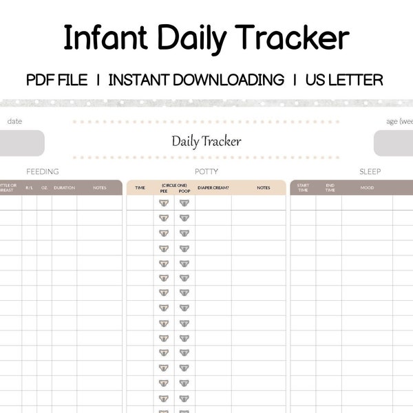 Printable Infant Daily Log, Baby Daily Tracker, Baby Schedule, Newborn Feeding Tracker, Baby Sleeping Tracker, Baby Poop Tracker