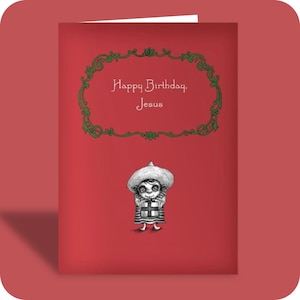 Humorvolle Weihnachtskarte | ALLES GUTE ZUM GEBURTSTAG JESUS | Sarkasmus | Illustration | Jesuskind | Spanisch