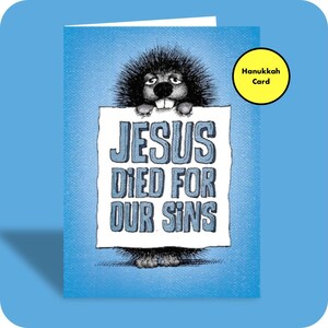 Carte sarcastique de Hanoucca | JÉSUS MORT PÉCHÉS | Drôle | Illustration | Pas offensant du tout | Humour