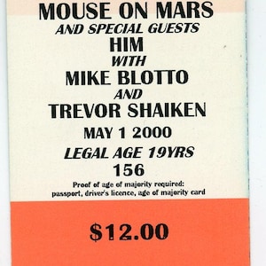 Maus auf dem Mars Vintage Konzertkarte Stub Lees Palace (Toronto, 2000)