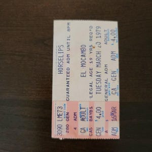 Horselips 1979, Toronto El Mocambo Original Konzertkarte Stummel