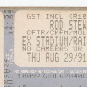 Rod Stewart Vintage Konzertkarte Stub Ausstellung Stadion (Toronto, 1991)