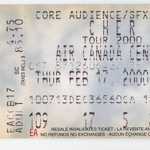 Cher Vintage Konzertkarte Stub Air Canada Center (Toronto, 2000)