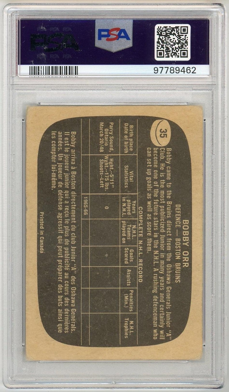 1966 Topps Bobby Orr Graded Rookie Card #35 PSA 1 image 2