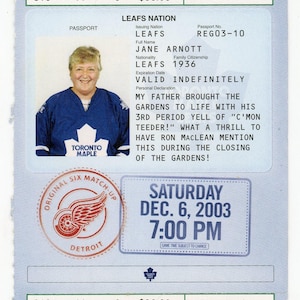 Toronto Maple Leafs vs. Detroit Red Wings Passport Ticket Stub Maple Leaf Gardens (Toronto, 2003)