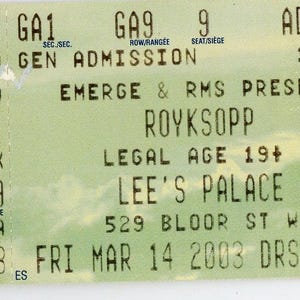 Royksopp Vintage Konzertkarte Lee's Palace (Toronto, 2003)