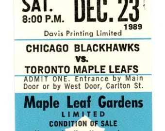 1989 Chicago Blackhawks vs. Toronto Maple Leafs Unused Full Ticket – Maple Leaf Gardens (Dec 23, 1989)