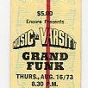 Grand Funk Railroad Vintage Konzertkarte Musik bei Varsity (Toronto, 1973) American Band Tour mit Lee Michaels