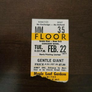 Gentle Giant 1977 Toronto Maple Leaf Gardens Original Konzertkarte Stummel