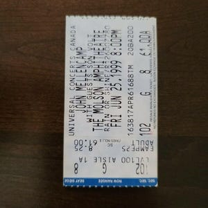 John Mellencamp 1999, Toronto Molson Amphitheater Original Konzertkarte Stummel