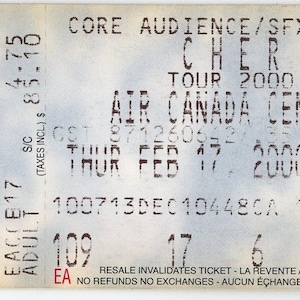 Cher 2000 Tour Vintage Konzertkarte Air Canada Center (Toronto, 2000)