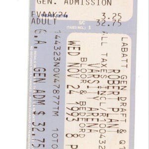 Robert Plant Vintage Konzertkarte Stub Varsity Arena (Toronto, 1993)