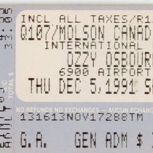 Ozzy Osbourne Vintage Konzertkarte International Center (Mississauga, 1991)