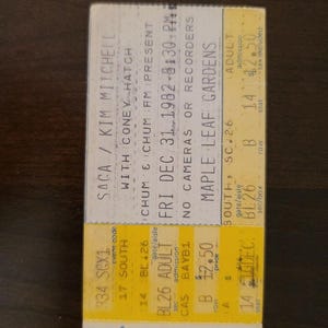 SAGA/Kim Mitchell 1982, Toronto Maple Leaf Gardens Original Konzertkarte Stummel