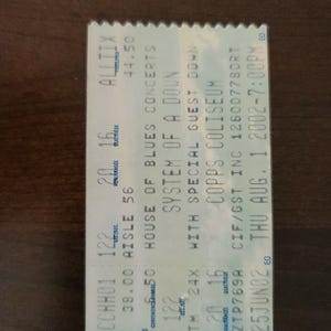 System Of A Down 2002,Hamilton Copps Coliseum Original Konzertkarte Stub