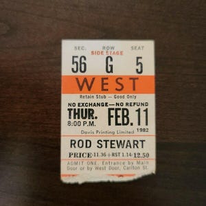 Rod Stewart 1982, Toronto Maple Leaf Gardens Original Konzertkarte Stummel