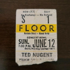 Ted Nugent 1977, Toronto Maple Leaf Gardens Original Konzertkarte Stummel