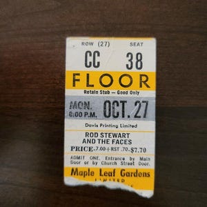 Rod Stuart Faces 1975, Toronto Maple Leaf Gardens Original Konzertkarte Stummel
