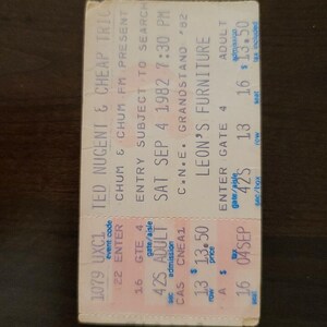 Ted Nugent Günstiger Trick 1982, Toronto CNE Grandstand Konzert-Gold-Karten-Stub