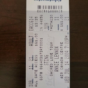 Sting & Annie Lennox 2004 Toronto Air Canada Center Original Konzertkarte Stummel