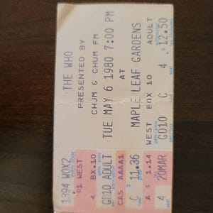 The Who 1980, Toronto Maple Leaf Gardens Original Konzertkarte Stub