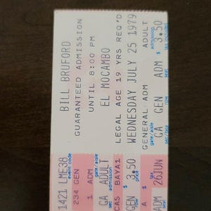 Bill Bruford 1979 Toronto El Mocambo Original Vintage Konzertkarte Stub