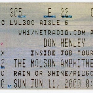 Don Henley Vintage Konzertkarte Molson Amphitheater (Toronto, 2000)