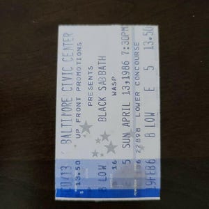 Black Sabbath 1986, Baltimore Civic Center Vintage Original Konzertkarte Stub