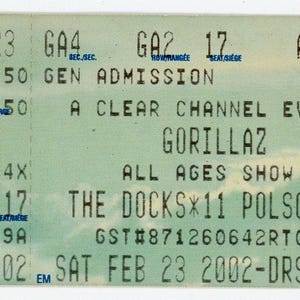 Gorillaz Vintage Konzertkarte The Docks (Toronto, 2002)